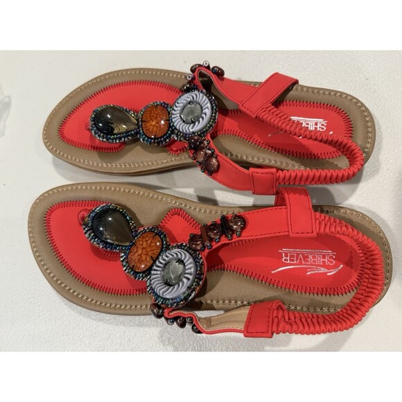 NEW Sandals Womens 8.5 Beaded Boho Elastic Ankle Travel Vacation Resort Beach - Picture 3 of 5